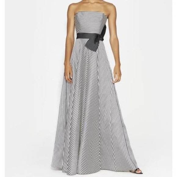 Halston | Strapless Striped Faille Gown - Picture 1 of 8